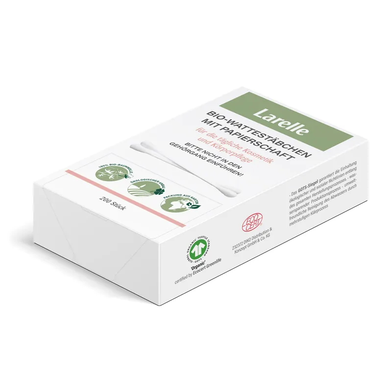 Zertifiziert Larelle Bio-Wattestäbchen 200 Stück mit Papierschaft 12 x 200 Stück