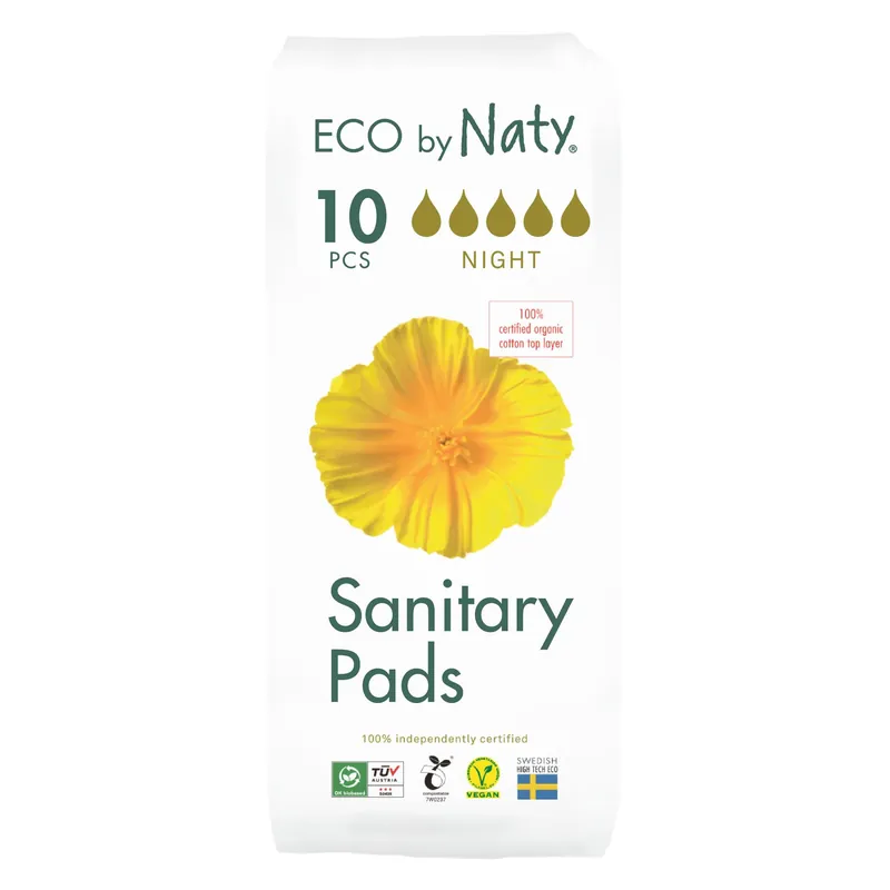 Preis Gesenkt Eco by Naty Binden Nacht, 10 Stück. 100% Kompostierbare Materialien. Vegan. 4 x 10 Stück