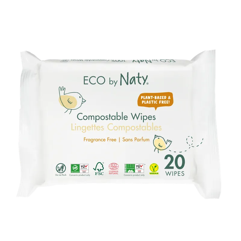 Schneller Versand Eco by Naty Feuchttücher unparfümiert , kompostierbar, Reisegröβe 4 x 20 Stück