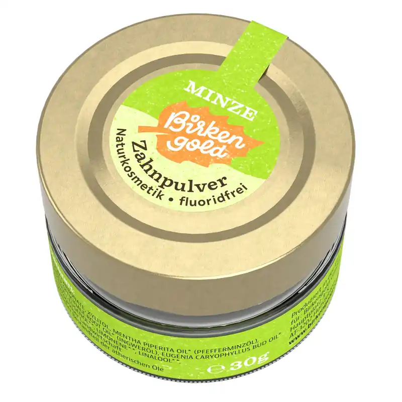 Mengenrabatt Birkengold ® Zahnpulver Minze Glas 30g