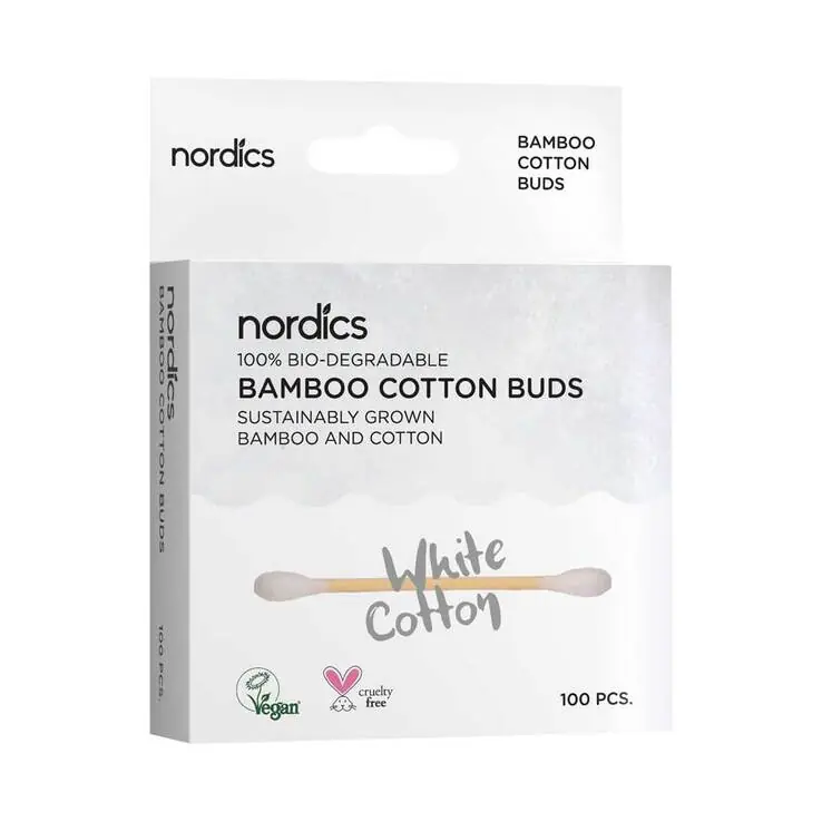 Neu Bio Kosmetikstäbchen Bambus Baumwolle weiß Nordics, 100 St