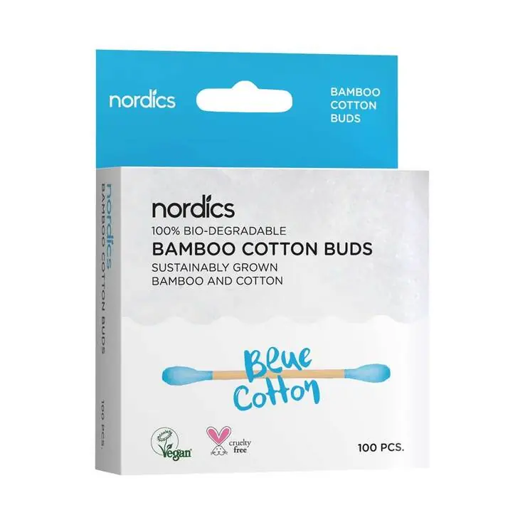Geld-Zurück-Garantie Bio Kosmetikstäbchen Bambus Baumwolle blau Nordics, 100 St