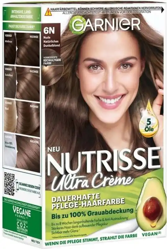 Billig Nutrisse Ultra Creme dauerhafte Pflege-Haarfarbe Nr. 6N Nude Nat\\u00fcrliches Dunkelblond