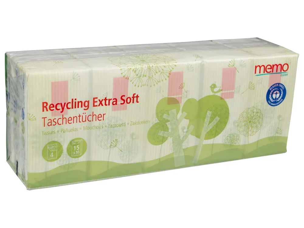 Gleich Bestellen memo 15×10 Taschentücher Recycling extra soft, 4-lagig 15 x 15 Stück