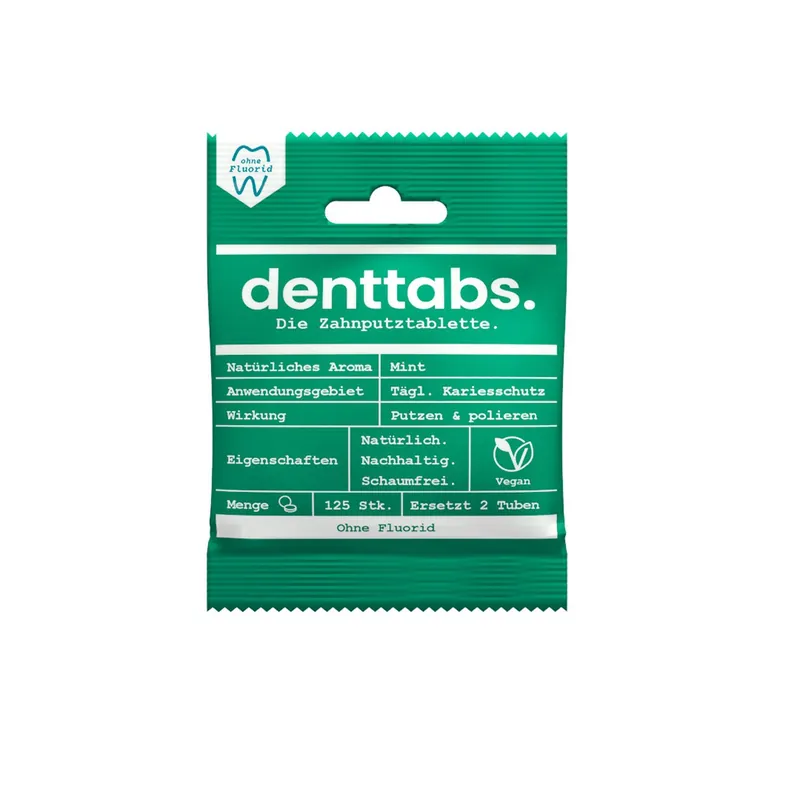 Denttabs Zahnputztabletten Mint – ohne Fluorid 10 x 125 Stück Echt