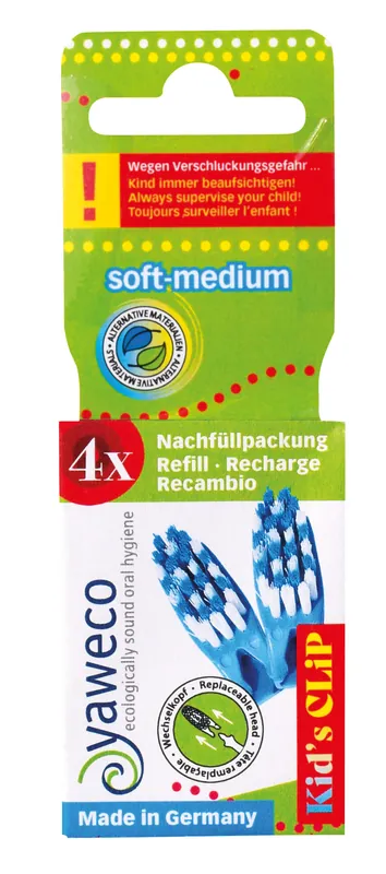Direktkauf yaweco Nachfüllpackung 4 Ersatzköpfe für Kinderzahnbürste CLIP mit Wechselkopf, soft-med. 6 x 4 Stück