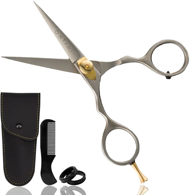 Premium Beard & Mustache Scissors - Japanese Steel - silver - 5.5 + comb & carrying pouch Top-Angebot