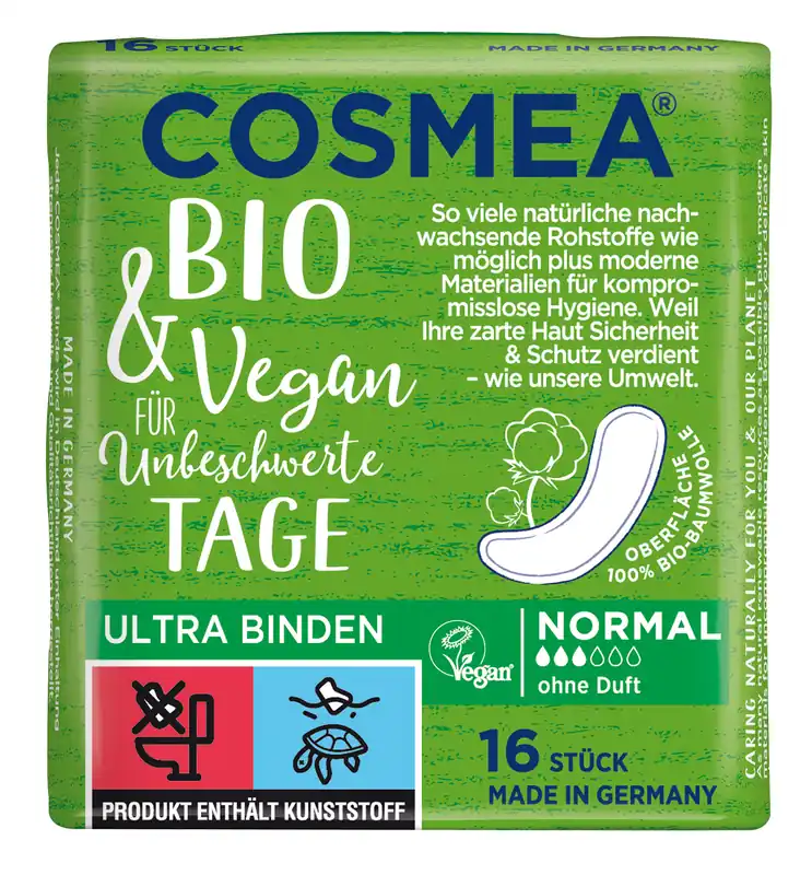 COSMEA ® Comfort BIO Ultra Binden, VEGAN, Normal ohne Duft 12 x 16 Stück Super-Preis