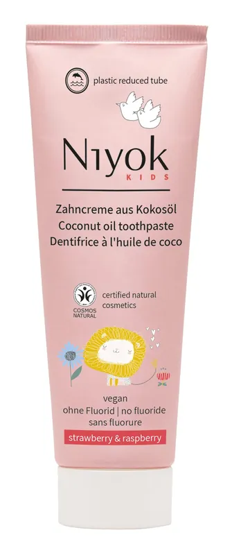 Handgefertigt Niyok – Kinderzahncreme aus Bio-Kokosöl: Erdbeere & Himbeere 6 x 75ml