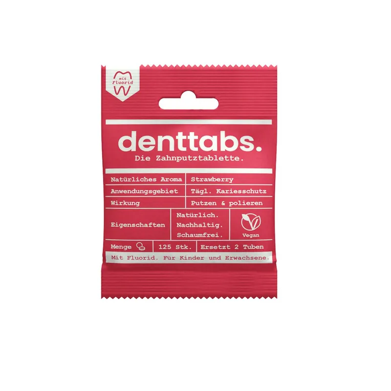 Denttabs Zahnputztabletten Strawberry mit Fluorid 10 x 125 Stück Preis Gesenkt