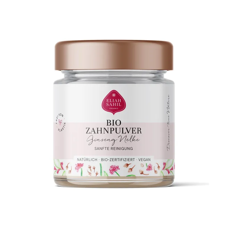 Sonderaktion Eliah Sahil Bio Zahnpulver Ginseng Nelke Standardgröße 6 x 60g