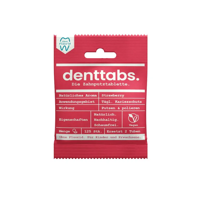 Exklusiv Denttabs Zahnputztabletten Strawberry ohne Fluorid für Kinder und Erwachsene 10 x 125 Stück