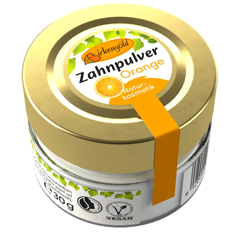 Birkengold ® Zahnpulver Orange Glas 30g Markenprodukt