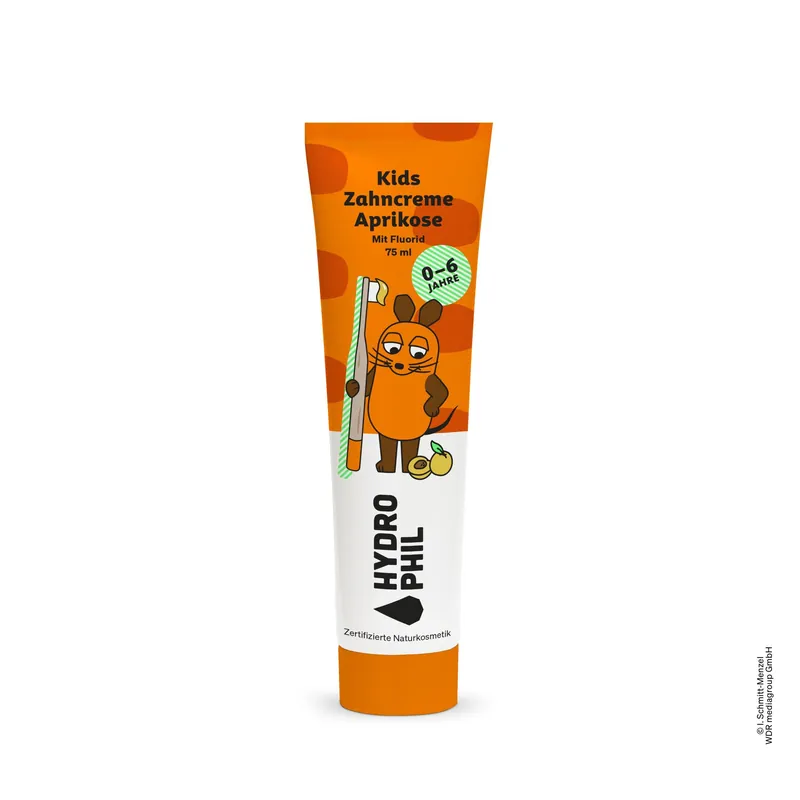 Neu HYDROPHIL Maus – Kids Zahncreme Aprikose , 75ml 12 x 1 Stück