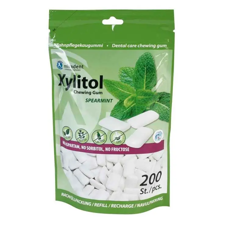 Miradent Xylitol Zahnpflegekaugummi Spearmint Nachfüllpackung, 200 St Echt