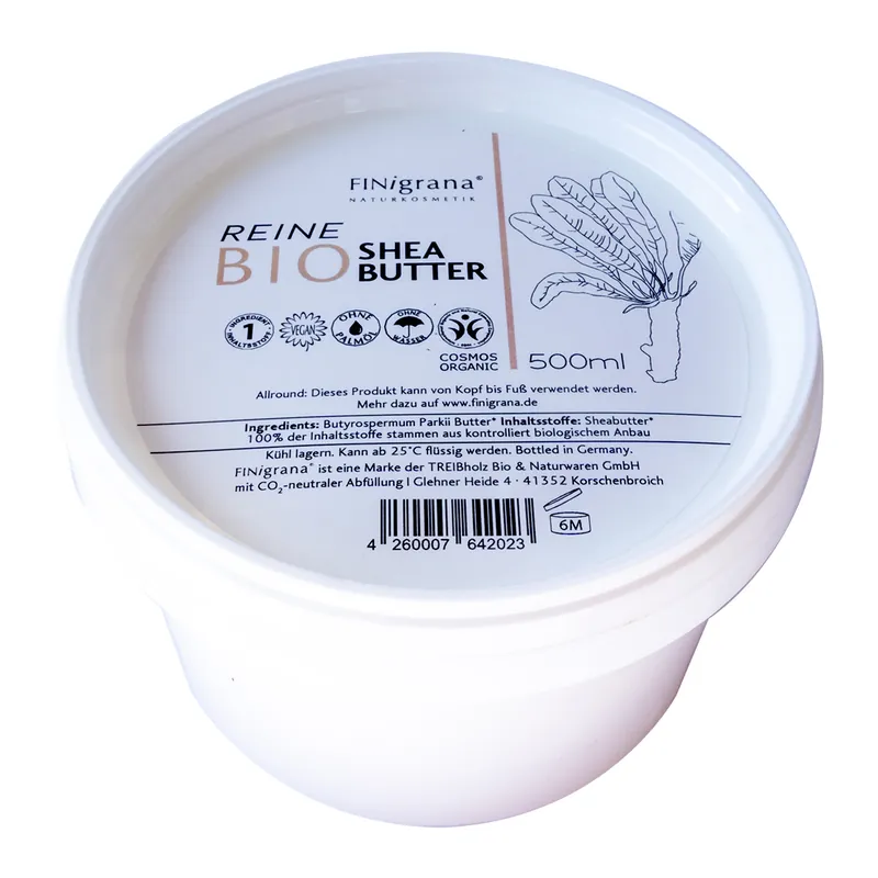 Weltweiter Versand FINigrana Naturkosmetik FINigrana® SheaBurkina, 100% Reine Bio-Sheabutter, 500ml in PE-Dose 500ml