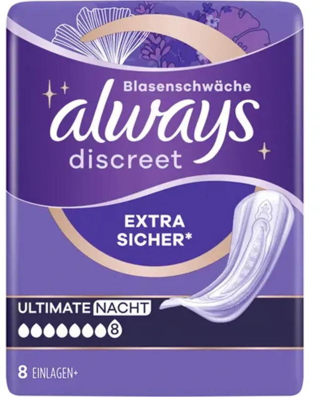 Discreet Inkontinenz-Einlagen Ultimate Nacht Neu Im Sortiment