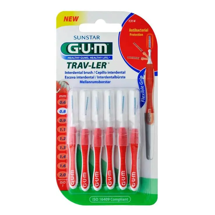 Garantierte Lieferung GUM Trav-Ler 0,8mm Kerze rot Interdental + 6Kappen, 6 St