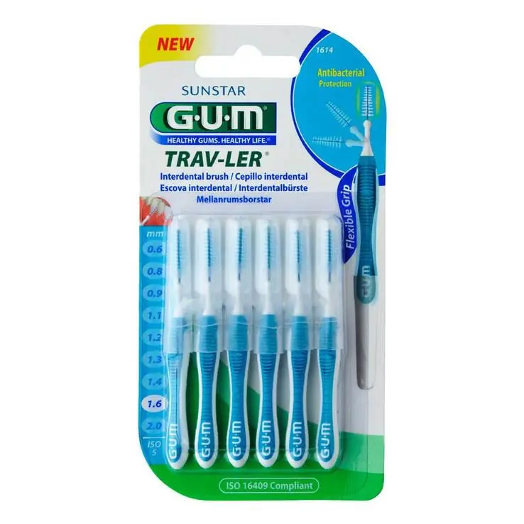 Handgefertigt GUM Trav-Ler 1,6mm Tanne blau Interdental + 6Kappen, 6 St