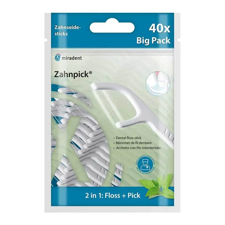 Abverkauf Miradent Zahnpick Zahnseide 2in1 Minze, 40 St