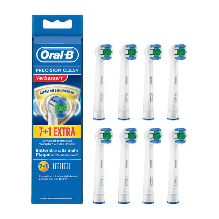 Neu Im Sortiment ORAL B Aufsteckbürsten Prec.Clean Bakteriensch.7 + 1, 8 St