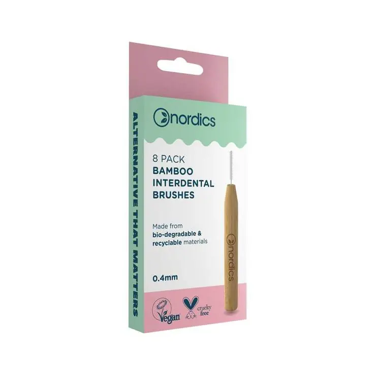 Öko Interdental Zahnbürste Bambus 0,40 mm Nordics, 8 St Handgefertigt
