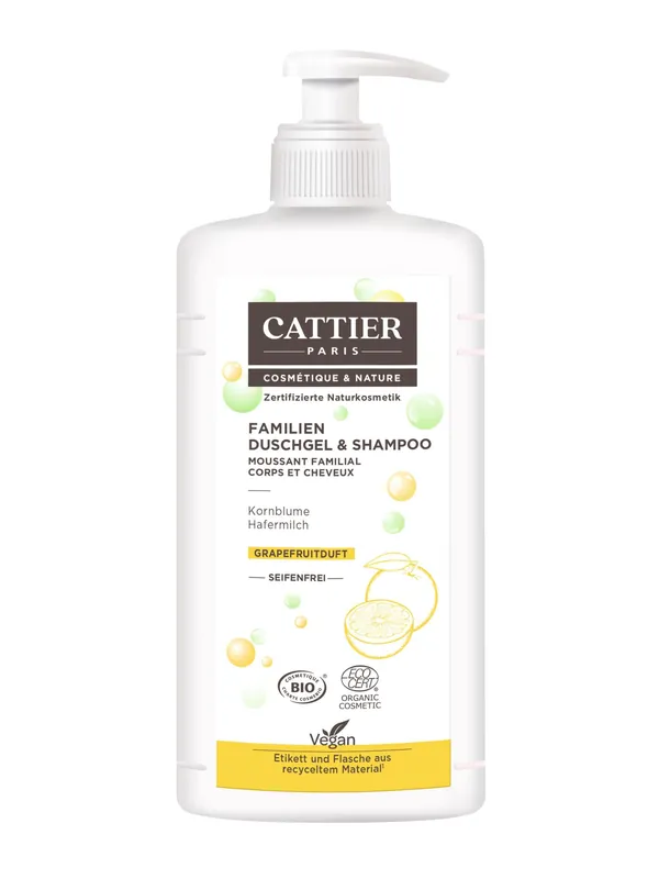 Markenprodukt Cattier Paris Cattier Familien Duschgel & Shampoo Bio-Kornblume Bio-Hafermilch Grapefruitduft 500ml