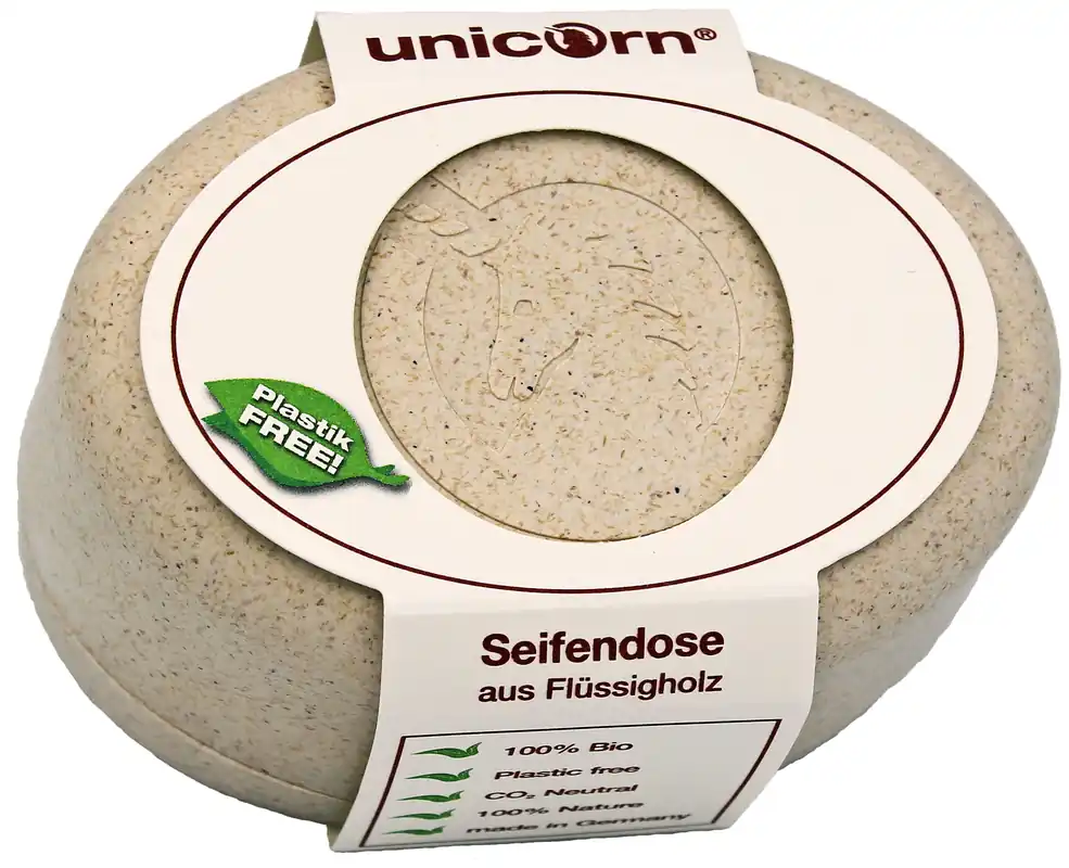Unicorn ® Seifendose aus Flüssigholz groß, sahneweiß 45g Weltweiter Versand
