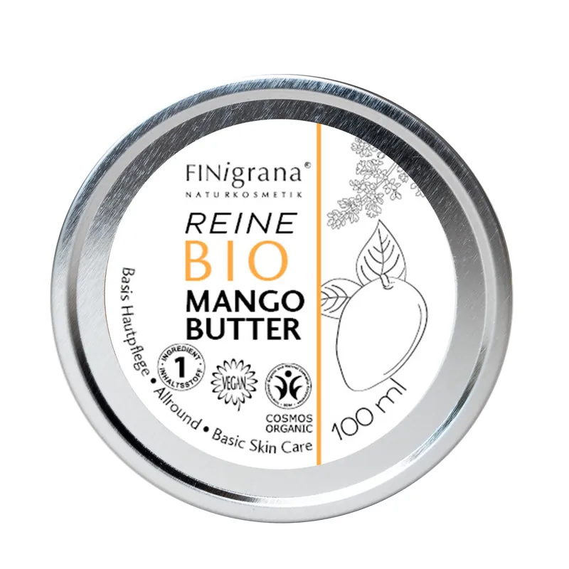FINigrana Naturkosmetik FINigrana® 100% Reine Bio-Mangobutter, 100ml in Weißblechdose und Umkarton COSMOS ORGANIC 100ml Must-Have