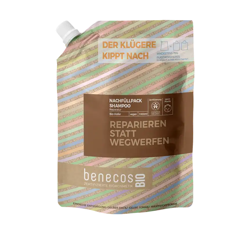 benecos BIO Nachfüllbeutel 1000 ml Shampoo Reparatur BIO-Hafer – REPARIEREN STATT WEGWERFEN 1000ml Hochwertig