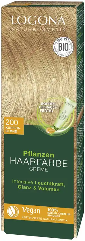Geld-Zurück-Garantie Logona Pflanzen Haarfarbe Creme 200 kupferblond 150ml