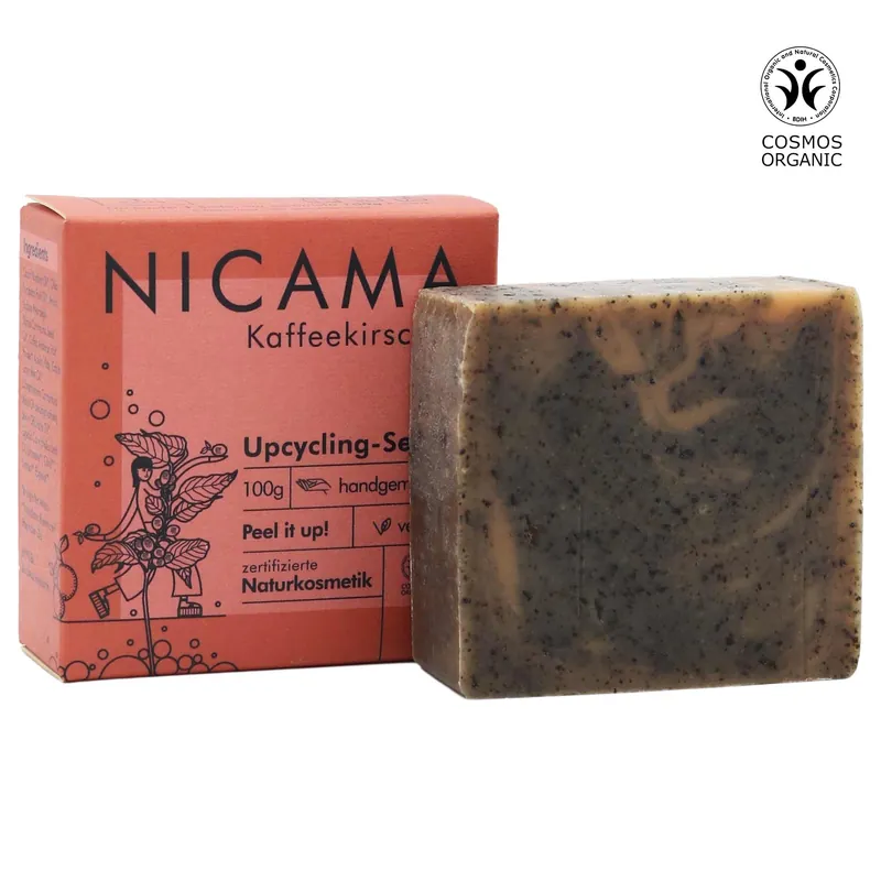 Zertifiziert NICAMA zertifizierte Bio-Upcyclingseife mit Peelingeffekt – Kaffeekirsche 100g