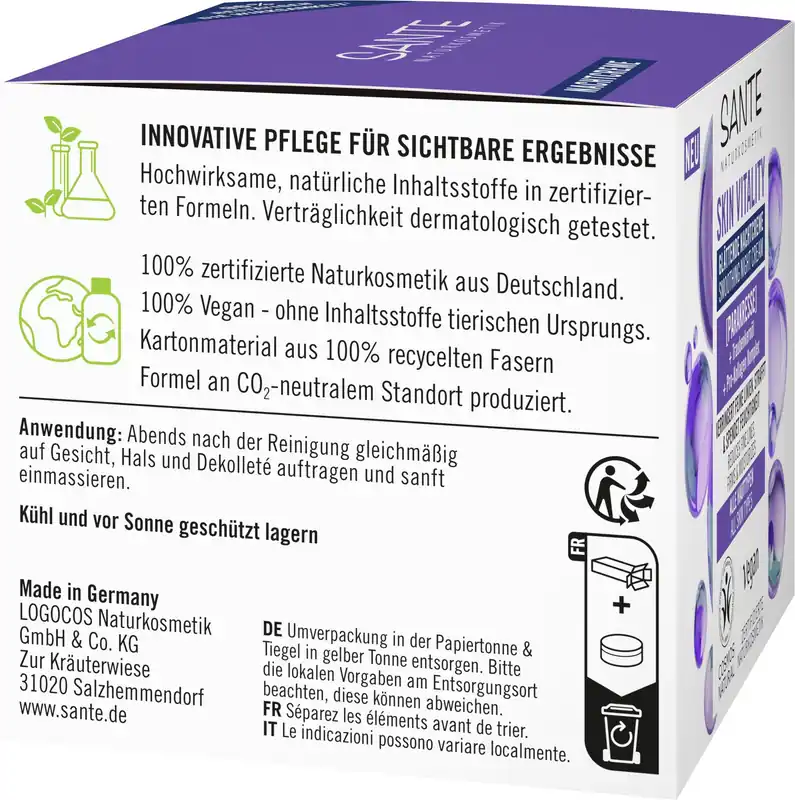 Sante SKIN VITALITY Glaettende Nachtcreme 4 x 50ml Weltweiter Versand