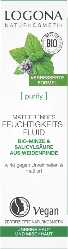 Logona PURIFY Mattierendes Feuchtigkeitsfluid Bio-Minze & Salicylsäure 4 x 30ml Geprüft