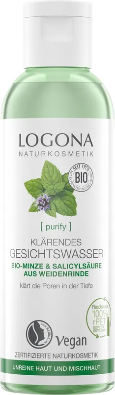 Neue Kollektion Logona PURIFY Klärendes Gesichtswasser Bio-Minze & Salicylsäure aus der Weidenrinde 4 x 125ml