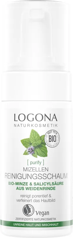 Logona PURIFY Mizellen Reinigungsschaum Bio-Minze & Salicylsäure aus der Weidenrinde 4 x 100ml Heute Kaufen