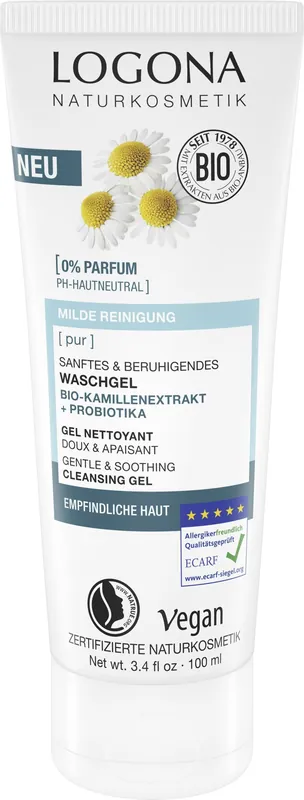 Logona PUR Sanftes & beruhigendes Waschgel Bio-Kamillenextrakt + Probiotika 100m 4 x 100ml Kostenloser Rückversand