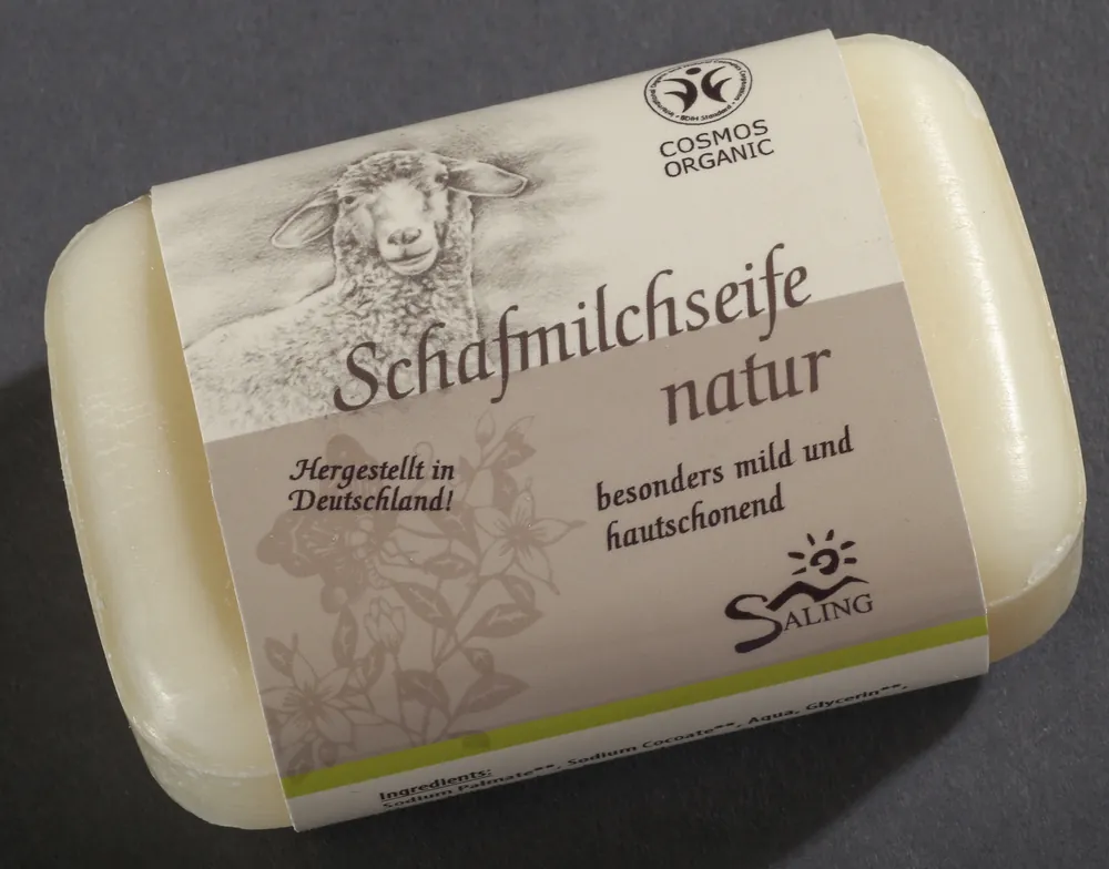 Ausverkauf Saling Schafmilchseife natur, 100g Stück mit Banderole, cosmos organic zertifiziert 100g