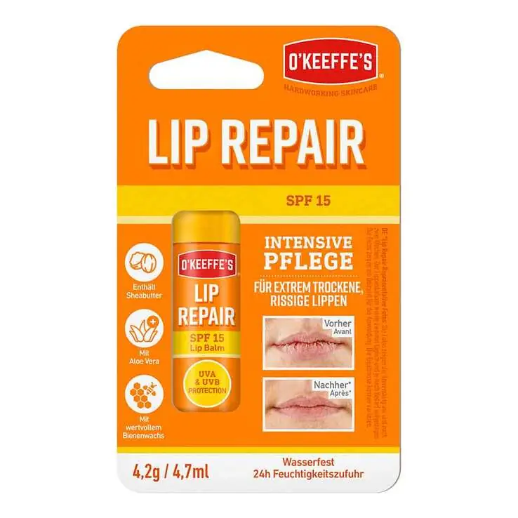 Solange Der Vorrat Reicht O Keeffe`s Lip Repair Lippenbalsam LSF 15, 4.2 g
