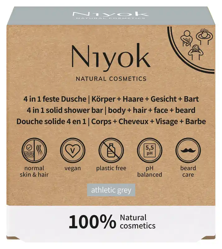 Niyok 4 in 1 feste Dusche / Körper + Haare + Gesicht + Bart Athletic grey 80g Sonderangebot
