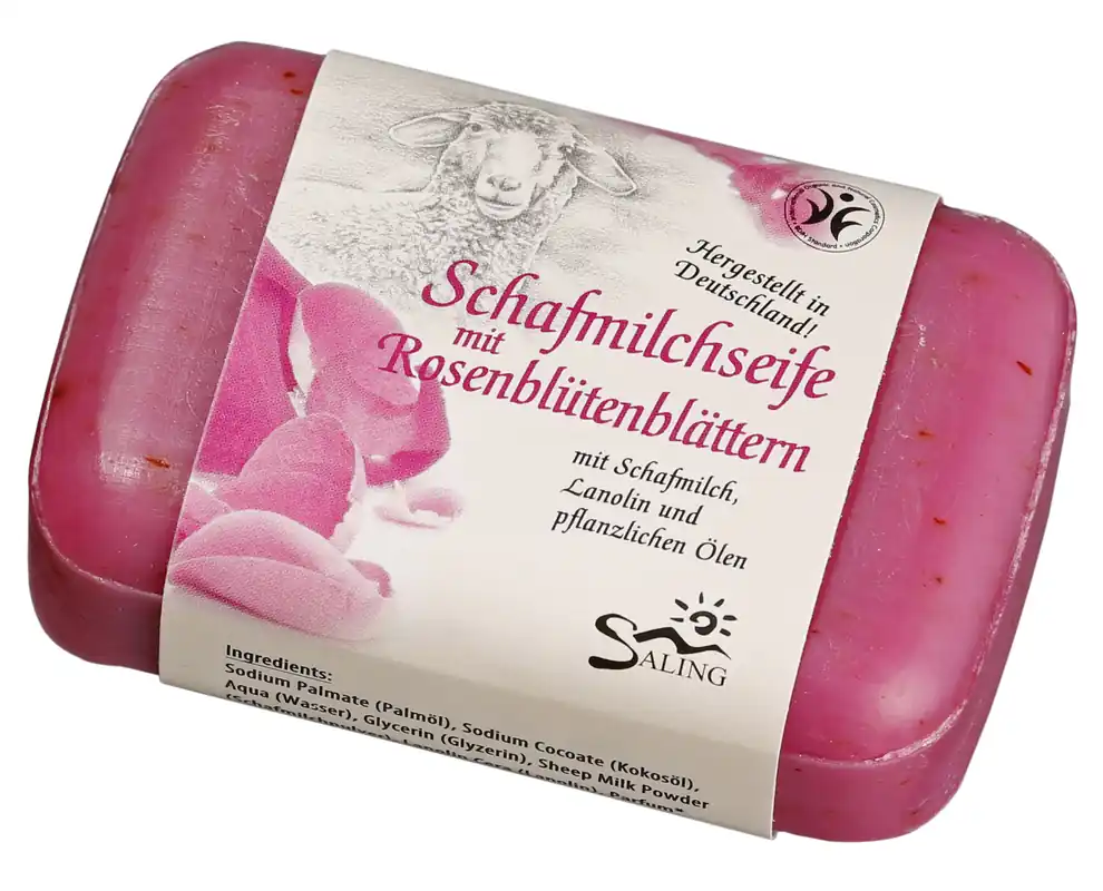Saling Schafmilchseife mit Rosenblütenblättern Rose pink 100g Stück mit Banderole, BDIH zertifiziert 12 x 100g Top-Qualität