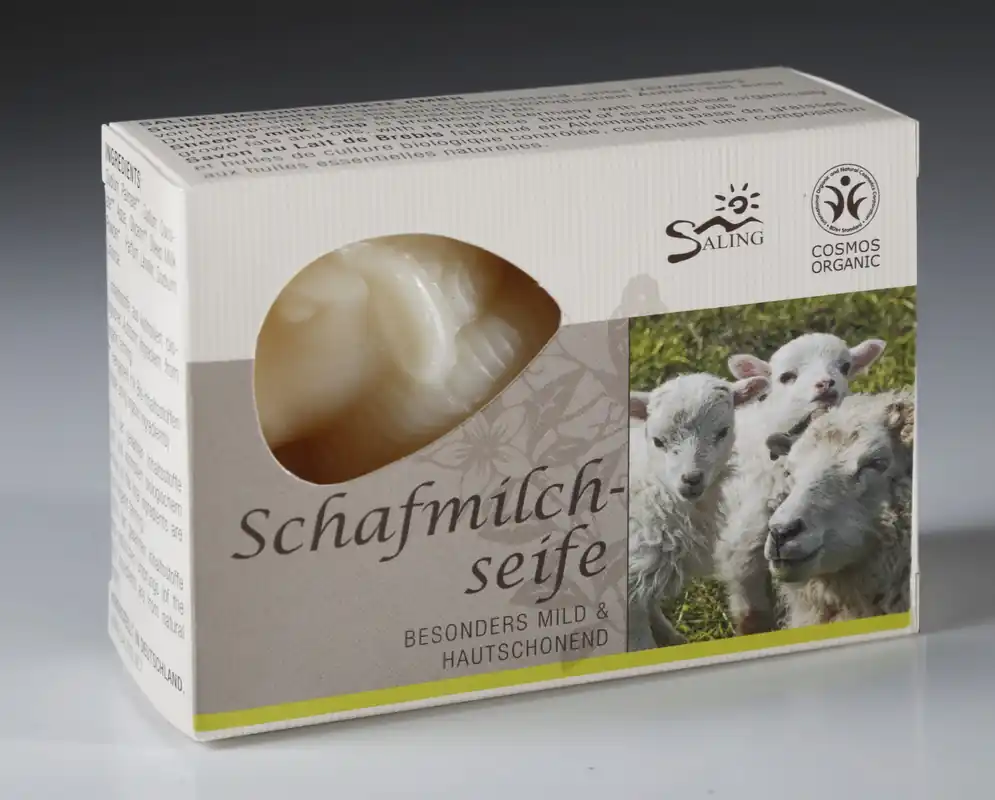Saling cosmos organic zertifizierte Schafmilchseife „Schaf weiß“ in der Faltschachtel mit Sichtfenster 12 x 85g Neuheit
