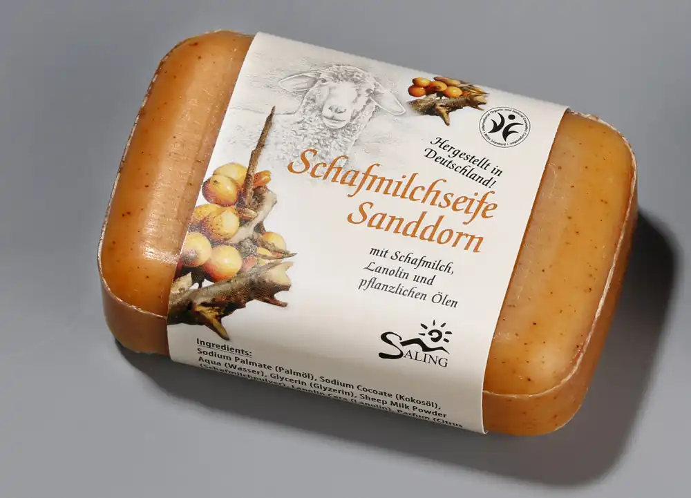 Saling Schafmilchseife Sanddorn mit Banderole 100g Ausverkauf