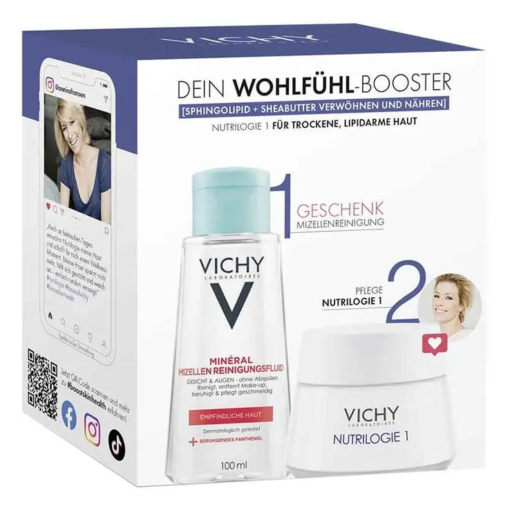 Vichy Nutrilogie 1 Creme für trockene Haut + PT Mizelle Coffret, 1 P Beliebt