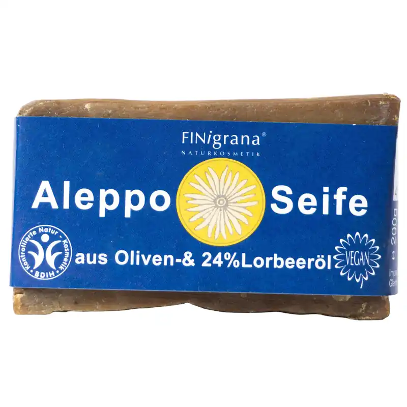 Premium FINigrana Naturkosmetik FINigrana Aleppo Seife, Olive & 24% Lorbeeröl, 200g traditionell handgeschnitten 200g