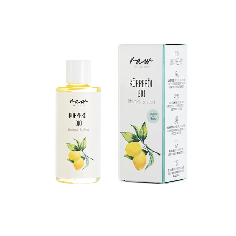 Sichere Zahlung raw Naturkosmetik Bio Körperöl Erfrischend und Schützend mit Lemongras und Ginseng 4 x 100ml