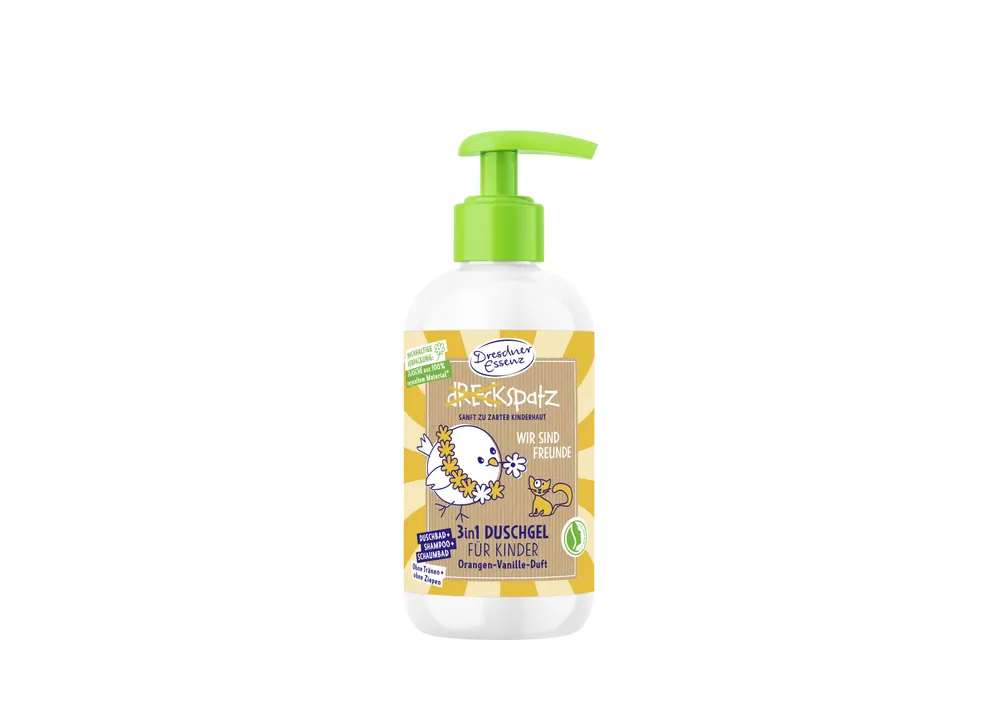 Aktuell Dresdner Essenz Dreckspatz 3 in 1 Dusche Orange-/ Vanilleduft (Wir sind Freunde) 250ml