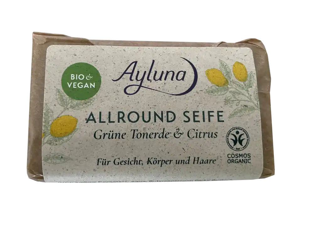 Ayluna Allround Seife Grüne Tonerde & Citrus für Gesicht, Körper und Haare 105g Kostenfreie Lieferung