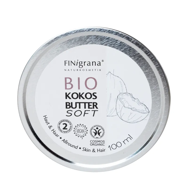 FINigrana® Naturkosmetik Bio Kokosbutter-Soft , 100ml in Weißblechdose im Umkarton 100ml Geld-Zurück-Garantie
