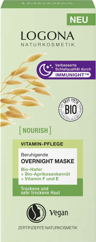 Zertifiziert Logona NOURISH beruhigende Overnight Maske mit Bio-Hafer + Vitamin F und E 50ml